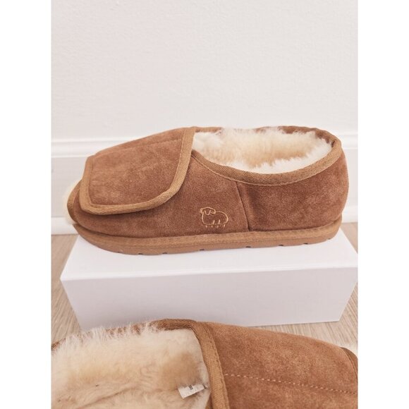 Lamo APMA Suede Leather Wool Shearling Fur Open Toe Slippers L - Picture 4 of 12
